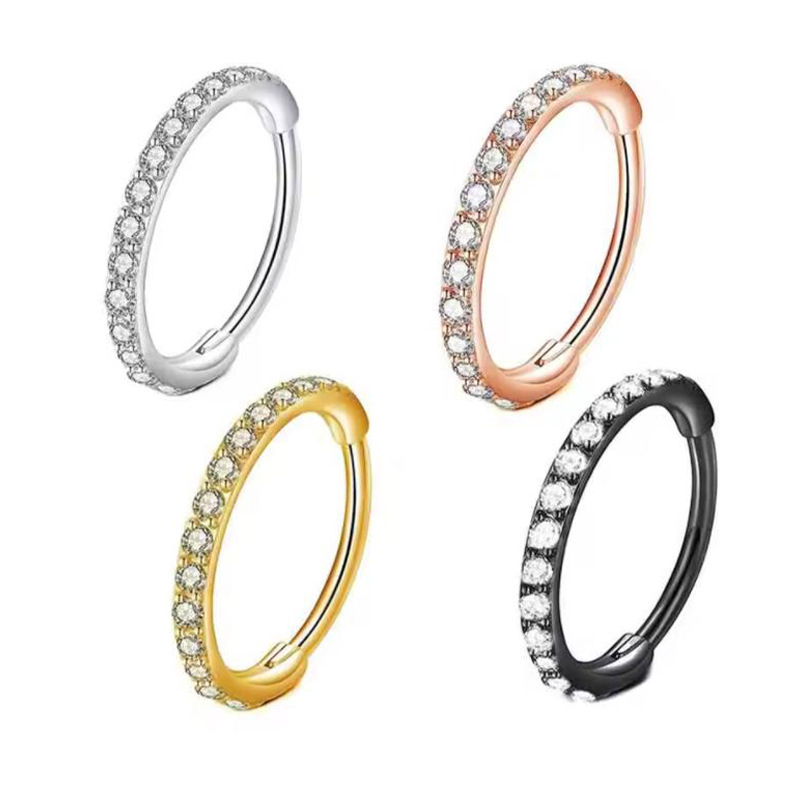 Body Jewelry Earrings - 16G Clear CZ Nose Ring Hoop