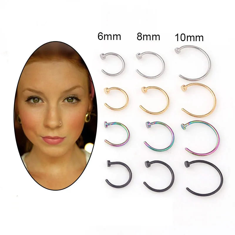 Body Jewelry Earrings - 5pcs/lot 20G Nose Ring Hoop, 6mm/8mm/10mm