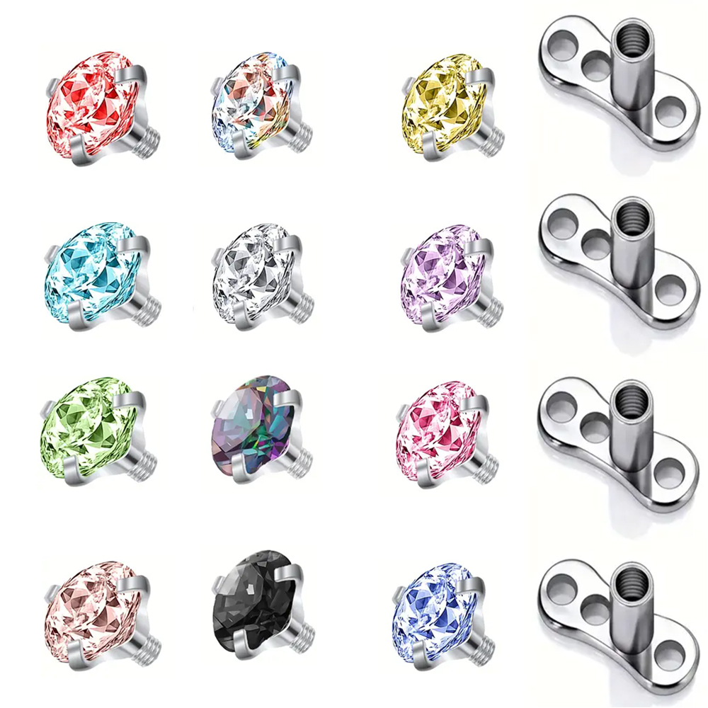 Body Jewelry Dermal - 16PCS Crystal Zircon Dermal Anchor Tops