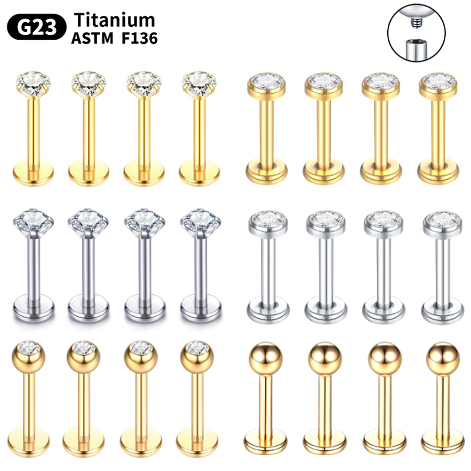 10PCS G23 Titanium Labret Pier - Body Jewelry Internally Threaded 评论和价格