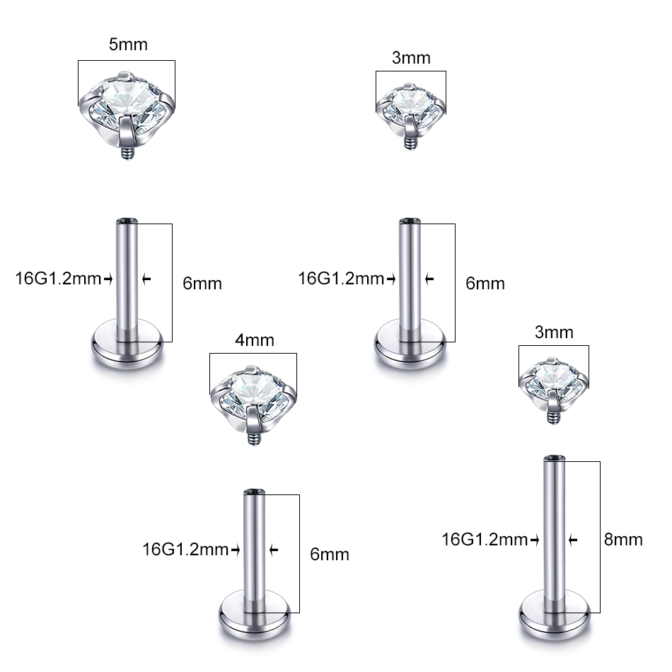 10PCS G23 Titanium Labret Pier - Body Jewelry Internally Threaded 评论和价格