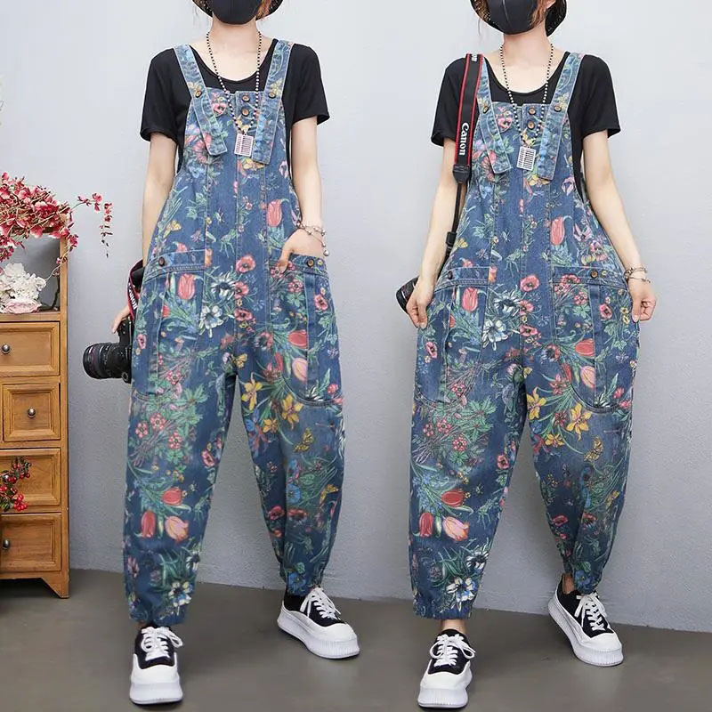 New Printed Denim Overalls Wom - Body Jewelry Plus 评论和价格