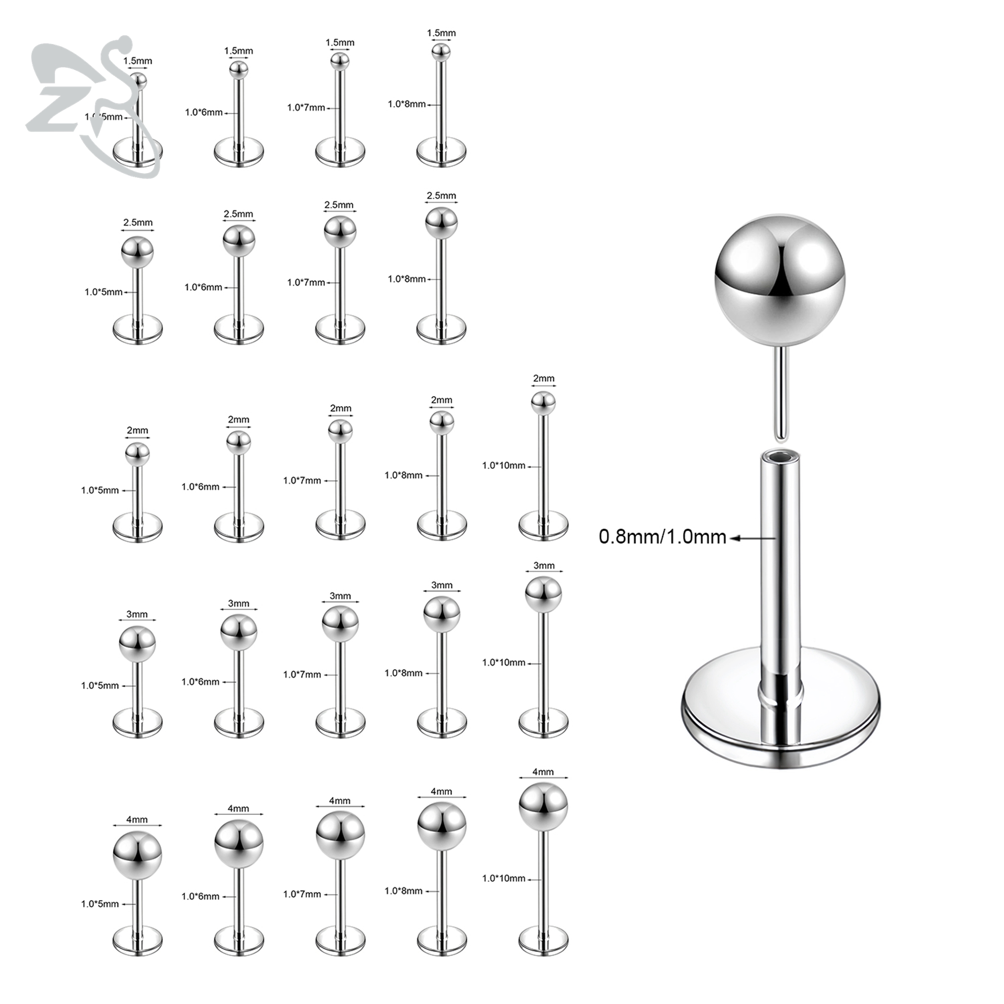 ZS 10 Pcs/lot Plug-In Style 18 - Zs Body Jewelry 评论和价格