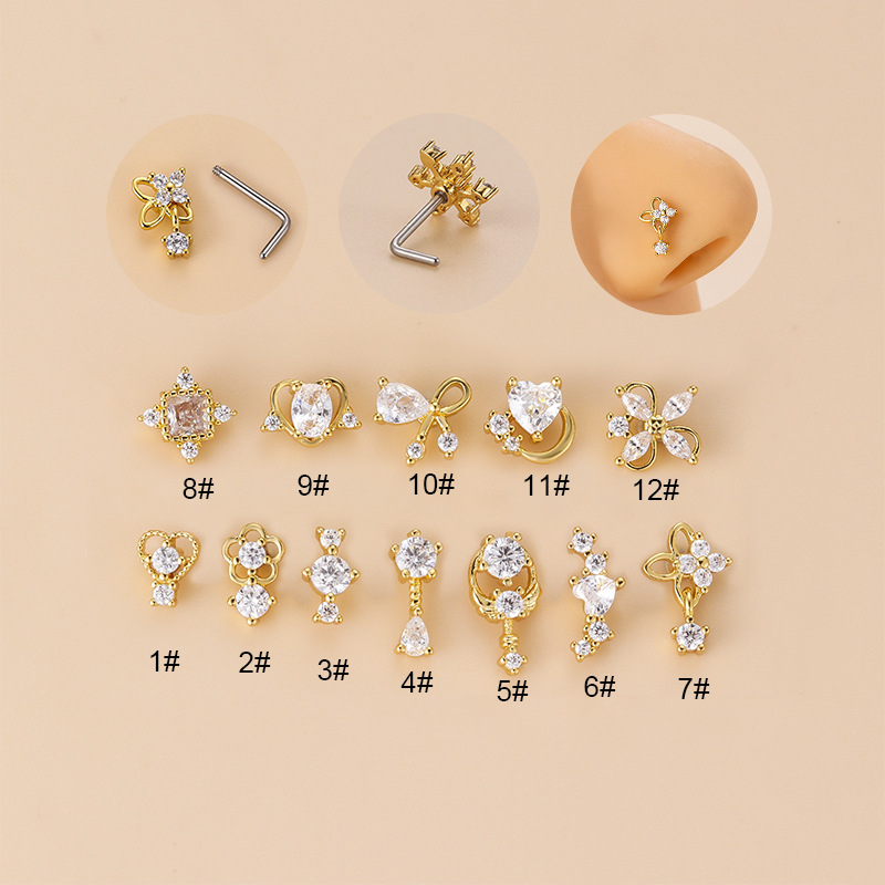 20G L-Shaped Cubic Zircon Nose - Body Jewelry Earrings 评论和价格
