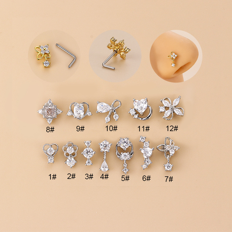 20G L-Shaped Cubic Zircon Nose - Body Jewelry Earrings 评论和价格