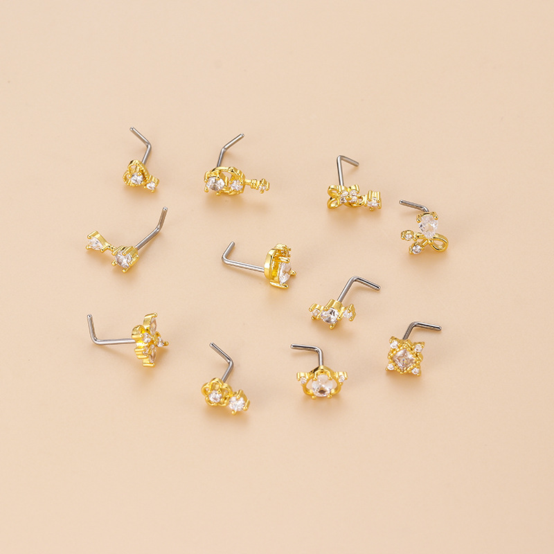20G L-Shaped Cubic Zircon Nose - Body Jewelry Earrings 评论和价格