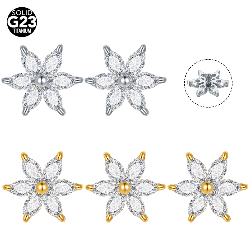 1/5PCS Titanium Crystal Flower - Body Jewelry Dermal 评论和价格