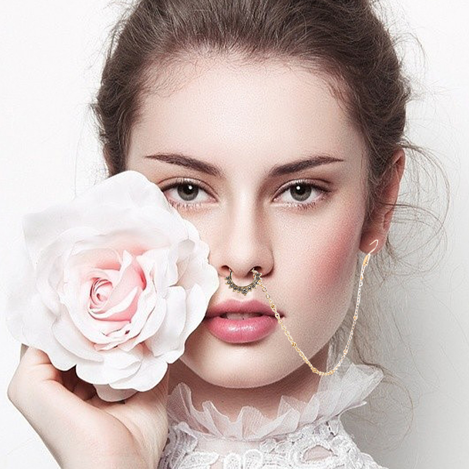Golden Faux Nose Ring Non-Pier - Body Jewelry Earrings 评论和价格