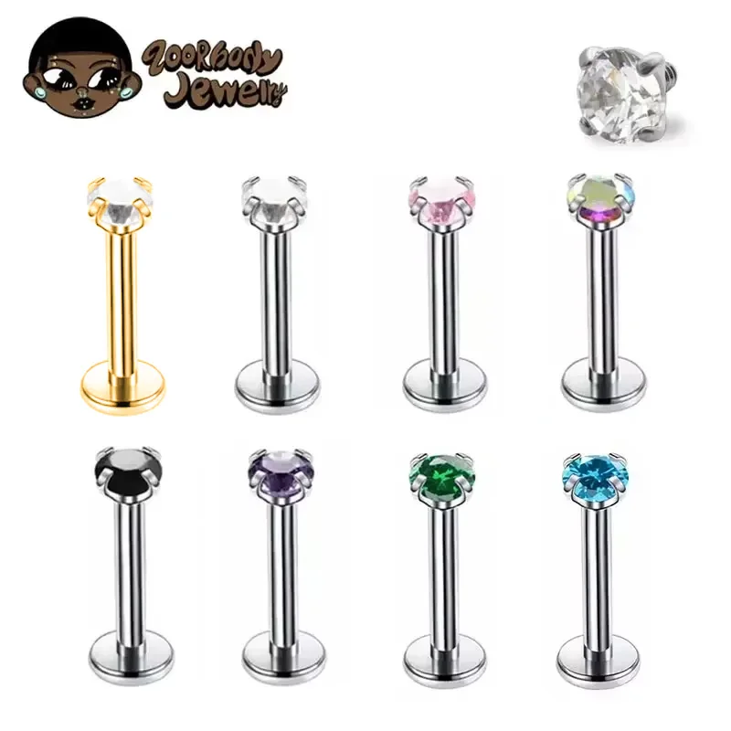 1Pcs G23 Titanium Piercing CZ  - Body Jewelry Internally Threaded 评论和价格