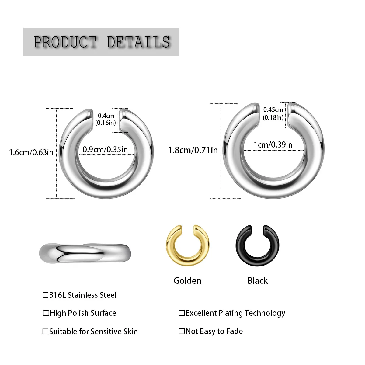 1pc Exaggerated C-Shaped Non-P - Body Jewelry Earrings 评论和价格