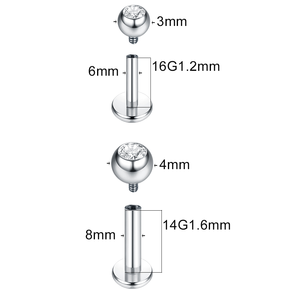 G23 Titanium Labret Piercing L - Body Jewelry Internally Threaded 评论和价格