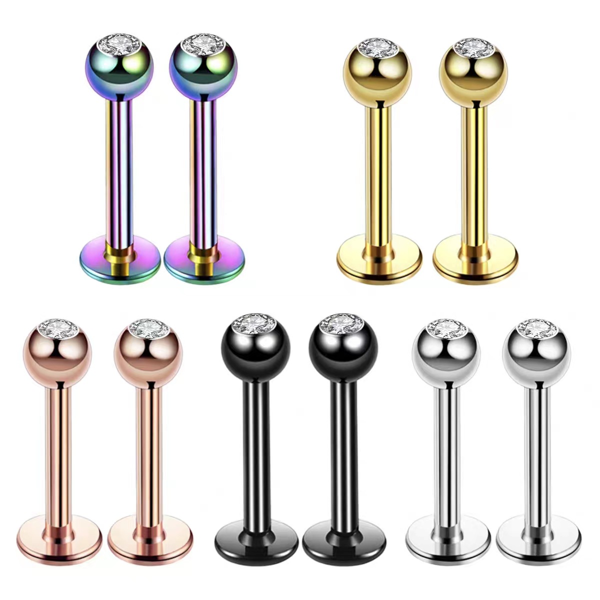16G Surgical Steel Ball Top CZ - Body Jewelry Earrings 评论和价格