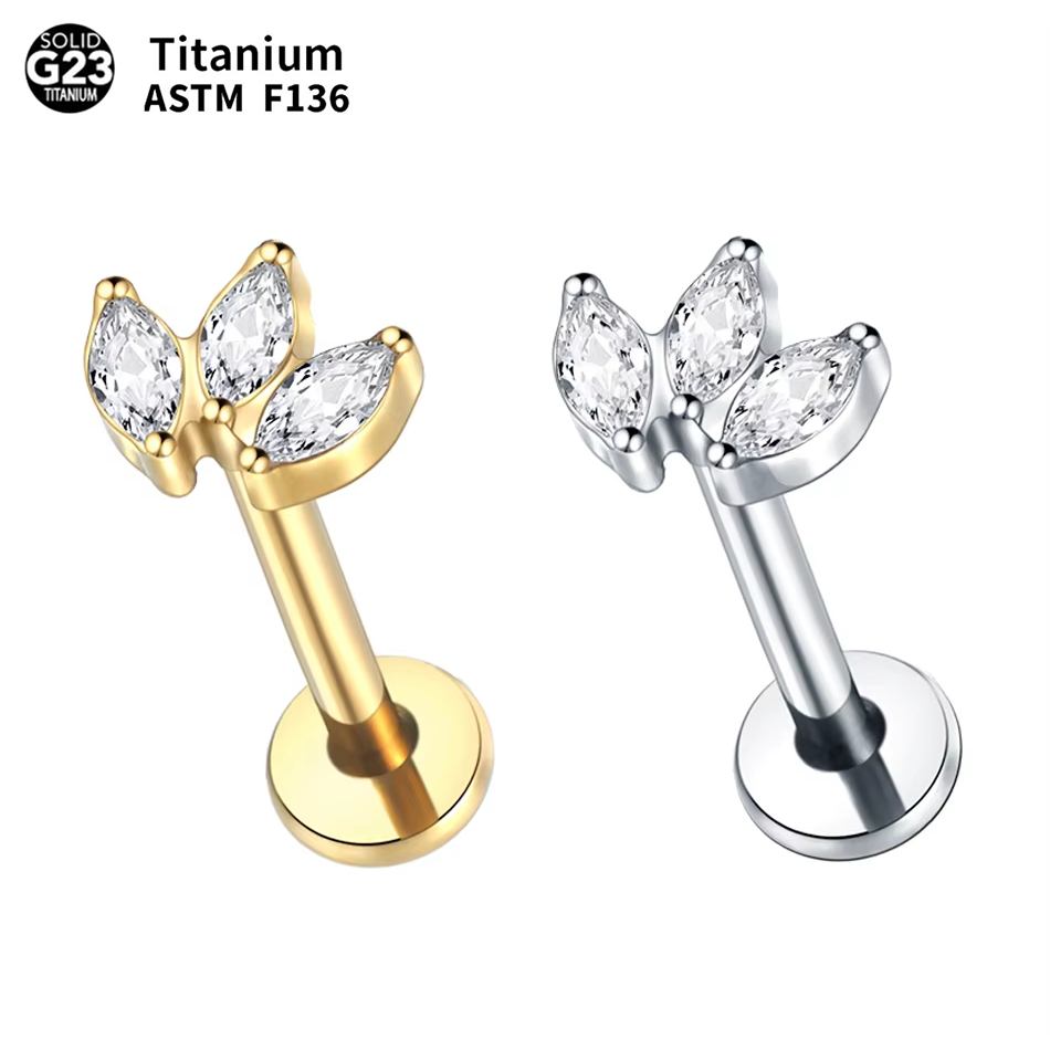 1pc Labret Piercing Titanium L - Body Jewelry Internally Threaded 评论和价格