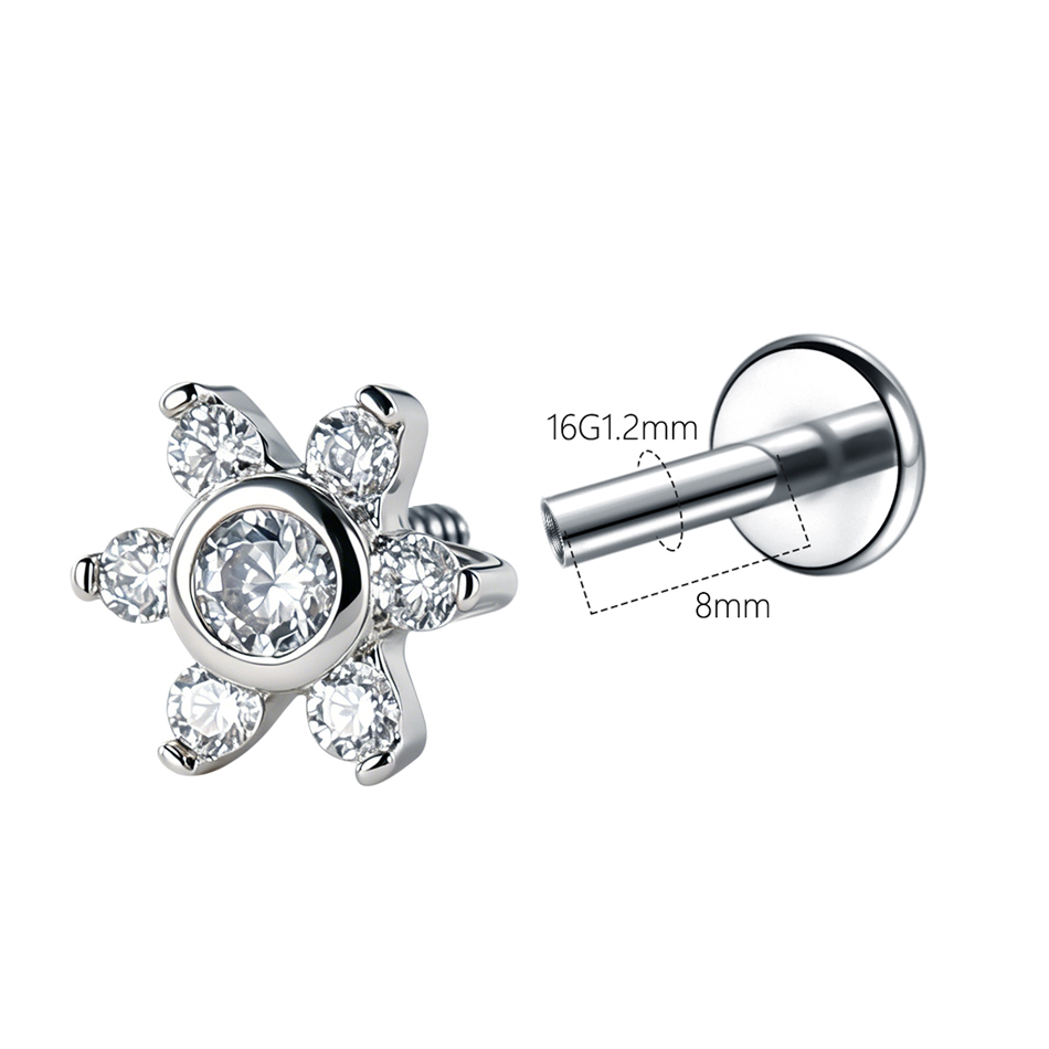 1Pc Stainless Steel Flower Zir - Body Jewelry Internally Threaded 评论和价格